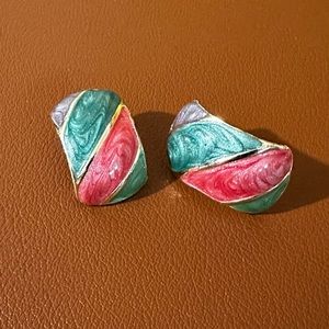 Vtg. 1980s Shimmery Enamel Earrings